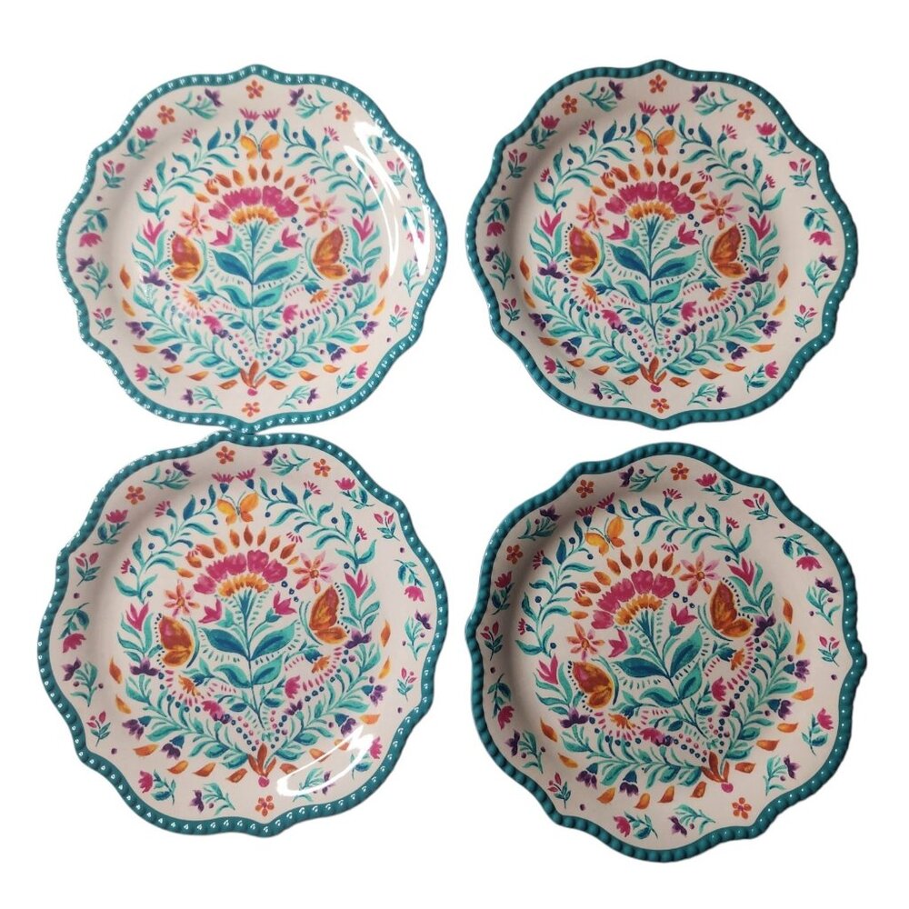 Pioneer Woman  FOLK GEO  10.7" Dia.  Melamine Dinner Plates Set Of 4